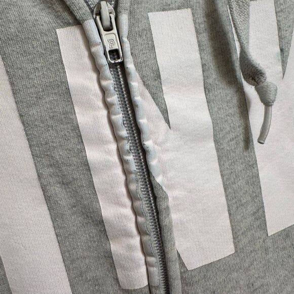 PINK Victorias Secret Heather Gray White Logo Zip Hoodie Medium Flawed - Picture 4 of 7